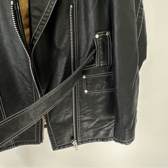 Urban Outfitters Black Faux Leather Jacket with White Stitching - Picture 2 of 10